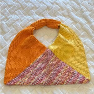 Vibrant Hand Crocheted Bag/Tote in Orange, Yellow, and Variegated Yarn
